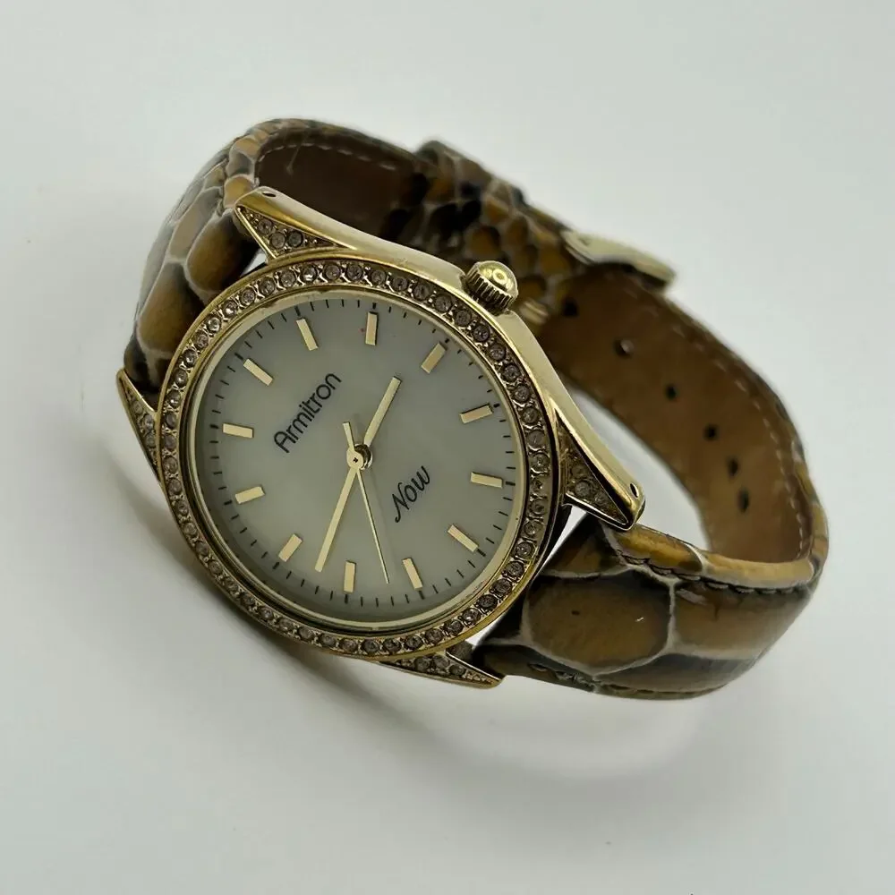 Armitron Gold Mother Pearl Snake Print Leather Women’s Watch